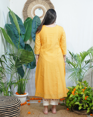 Haldi Textured Chanderi Aline kurta