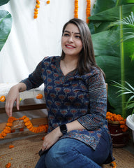 Blue Lotus Handblock Modal Silk Kurti