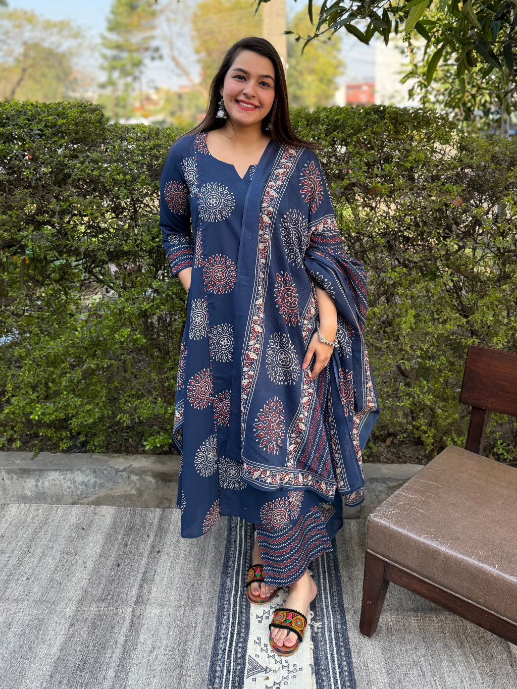 Indigo Big Circle Aline Suit Set by MySanskritam