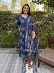 Indigo Big Circle Aline Suit Set by MySanskritam