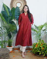 Maroon Textured Chanderi Aline kurta