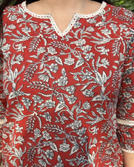 Rust Floral Handblock Short Kurti