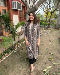 Brown Geometric Ban Neck Kurta