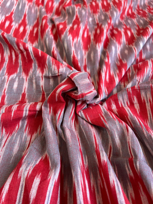 Red Grey 100% Handloom Ikkat Fabric