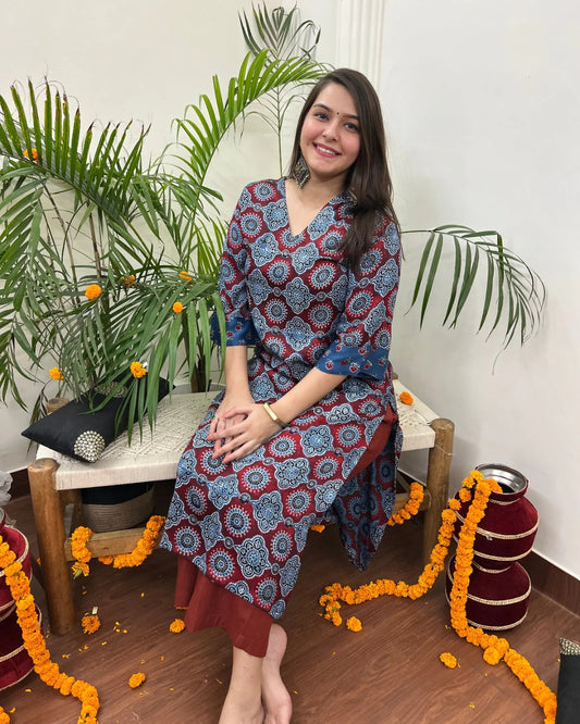 Premium Modal Indigo maroon long kurta