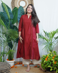 Maroon Textured Chanderi Aline kurta