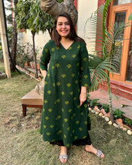 Bottle green Slub Aline Kurta