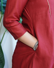 Maroon Textured Chanderi Aline kurta