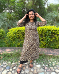 Brown kalamkari tassel kurta