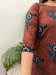 Rust Blue Flower printed kurta