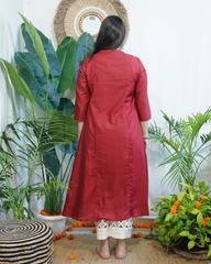 Maroon Textured Chanderi Aline kurta