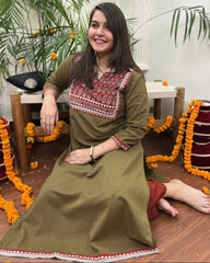Mehendi embroidered yoke Long kurta