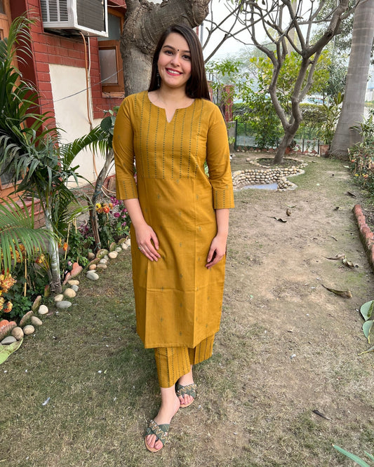 Mustard Mehendi Buti Coord Set