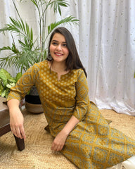 Mustard Geometric Yoke Kurta