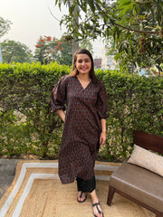 Black sanganeri print A-line kurta