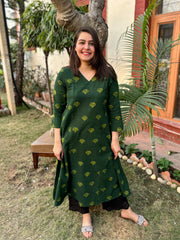 Bottle green Slub Aline Kurta