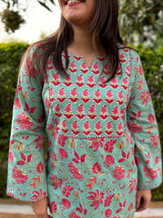 Sea green floral yoke kurti