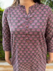 Dark purple ban neck kurti