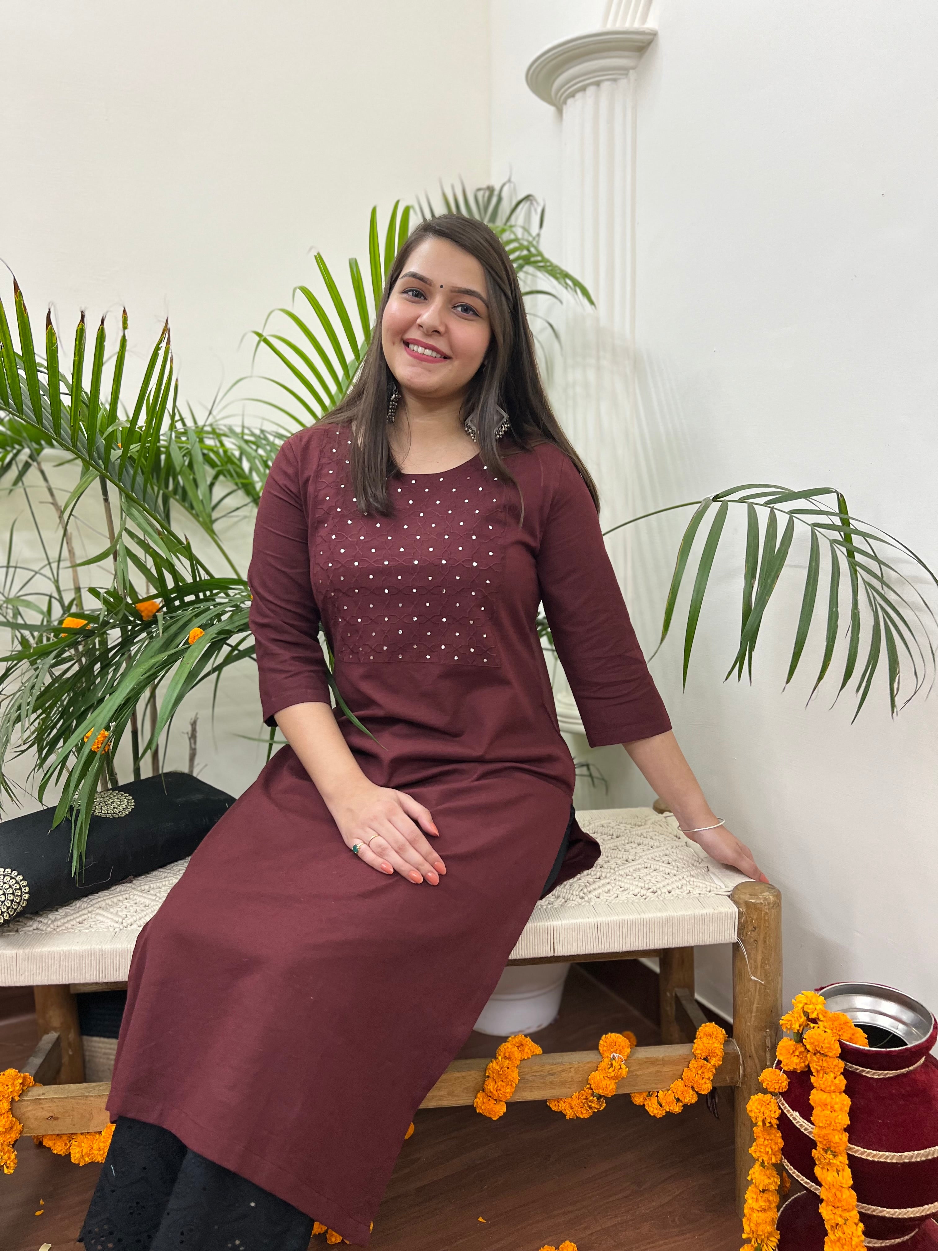 Coca cola mirror work embroidered kurta - MYSANSKRITAM