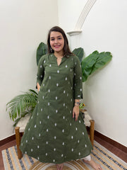 Leaf green embroidered Aline kurta