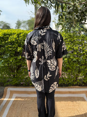 Black big leaf modal silk top