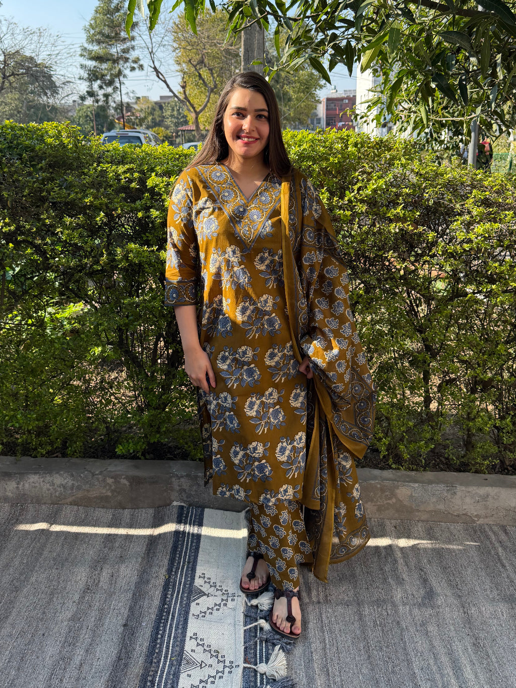 Mehendi green Full Suit Set by Sanskritam