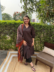 Black sanganeri A-line kurta duppata set