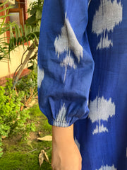 Royal Blue Ikkat Dress (with pocket) - MYSANSKRITAM