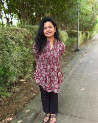 Wine floral Sanganeri pintucks top