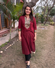 Maroon south cotton elephant border kurta