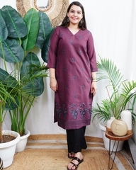 Wine embroidered kurta