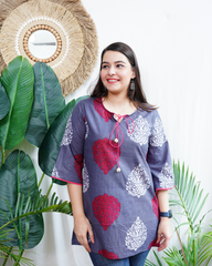 Grey circle handblock kurti