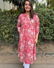 Peach aline Ikkat print kurta
