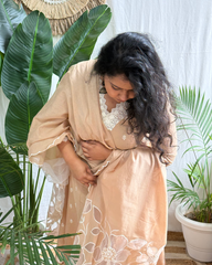 Beige Embroidered Kurta with Mulmul Patchwork Dupatta