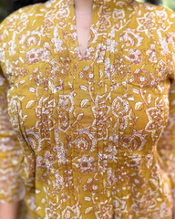 Mustard floral Pintucks top