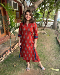 Maroon Sanganeri print coord set