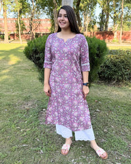 Onion handblock long kurta