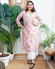 Pink floral kurta duppata set