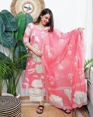 Pink flower kurta duppata set