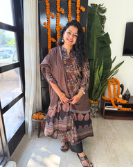 Brown aline kurta with Mulmul duppata