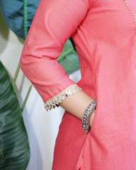 Pink Textured Chanderi Aline kurta