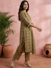 Mustard Ajrakh Cotton Suit Set