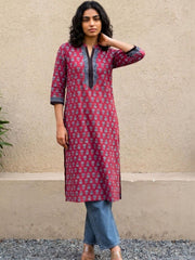 Cherry red Floral Buti Printed Kurta