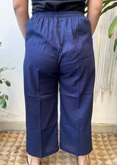 Dark Blue Slub Cotton Pants (37 inches length) - MYSANSKRITAM