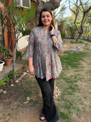 Pastel blue floral Pintucks top