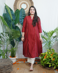 Maroon Textured Chanderi Aline kurta
