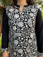 White Kanni embroidered short kurti (woollen)