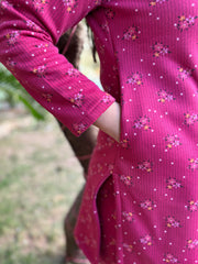 Pink floral fleece woollen fabric kurti top