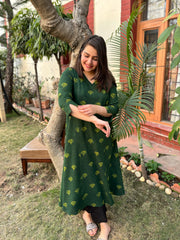 Bottle green Slub Aline Kurta