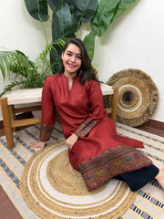 Dark Rust woollen kurta with border